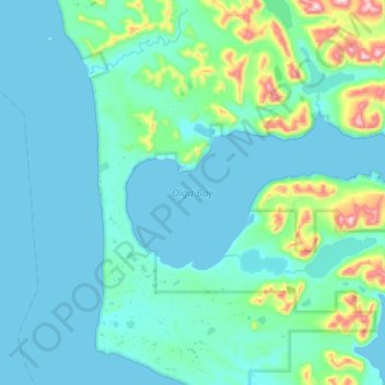 Mapa topográfico Olga Bay, altitud, relieve