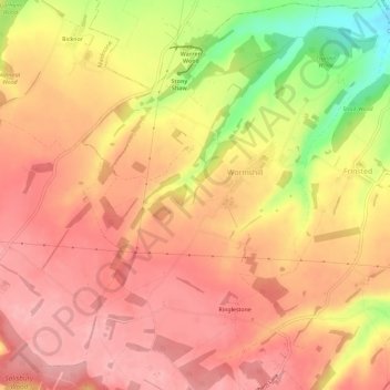 Mapa topográfico Wormshill, altitud, relieve