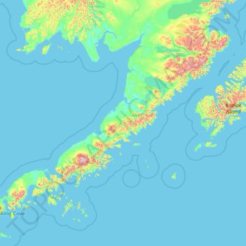 Mapa topográfico Alaska Peninsula, altitud, relieve
