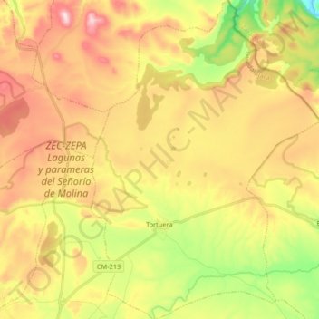 Mapa topográfico Tortuera, altitud, relieve