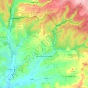 Mapa topográfico Matton-et-Clémency, altitud, relieve