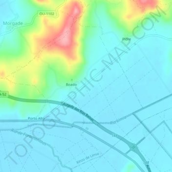 Mapa topográfico Boado, altitud, relieve