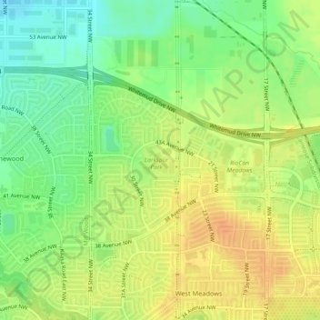 Mapa topográfico The Meadows District, altitud, relieve