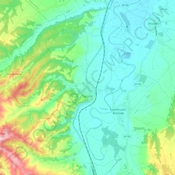 Mapa topográfico Cassine, altitud, relieve