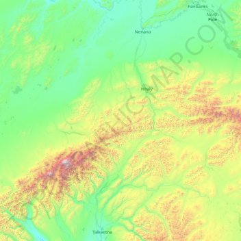 Mapa topográfico Denali, altitud, relieve