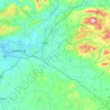 Mapa topográfico Limerick City, altitud, relieve