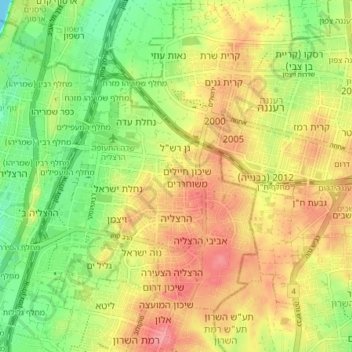 Mapa topográfico Herzliya, altitud, relieve