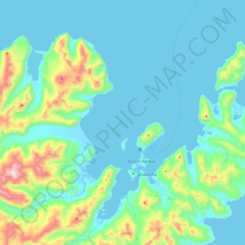 Mapa topográfico Unalaska, altitud, relieve