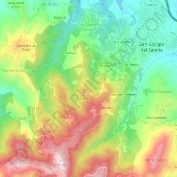 Mapa topográfico San Martino Sannita, altitud, relieve