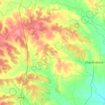 Mapa topográfico Garbeta-III, altitud, relieve