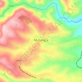 Mapa topográfico Murang'a, altitud, relieve