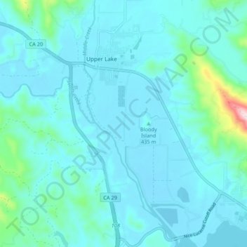 Mapa topográfico Upper Lake, altitud, relieve