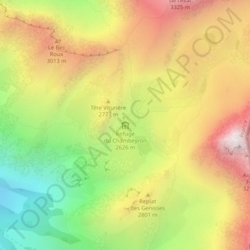 Mapa topográfico Refuge du Chambeyron, altitud, relieve