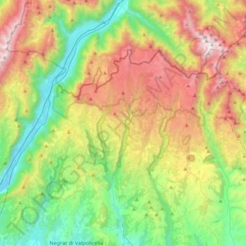Mapa topográfico Monti Lessini, altitud, relieve