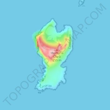 Mapa topográfico Isla de Montaña Clara, altitud, relieve