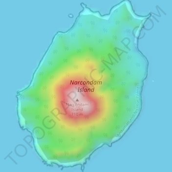 Mapa topográfico Narcondam Island, altitud, relieve