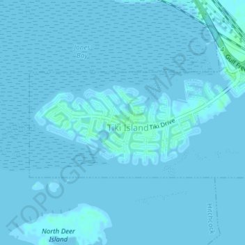 Mapa topográfico Galveston County, altitud, relieve