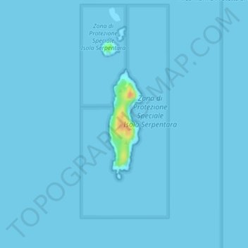 Mapa topográfico Isola Serpentara, altitud, relieve