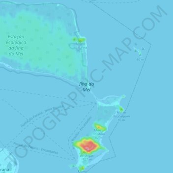 Mapa topográfico Ilha do Mel, altitud, relieve