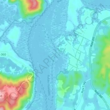 Mapa topográfico Río Cruces, altitud, relieve