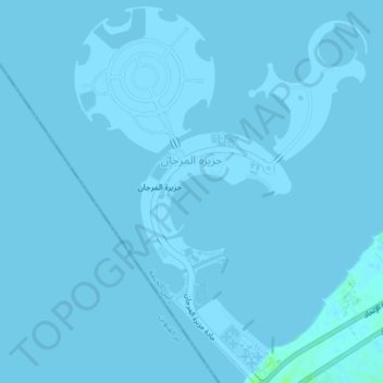 Mapa topográfico Al Marjan Island, altitud, relieve