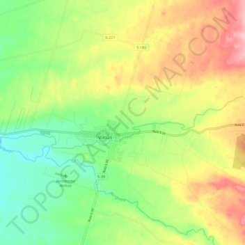 Mapa topográfico Río Vilcún, altitud, relieve