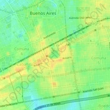 Mapa topográfico Parque Rivadavia, altitud, relieve