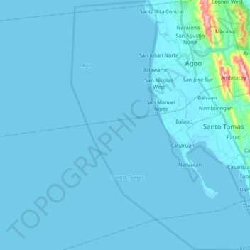 Mapa topográfico Agoo-Damortis Protected Landscape and Seascape, altitud, relieve
