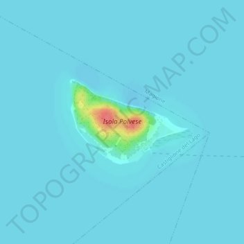 Mapa topográfico Isola Polvese, altitud, relieve