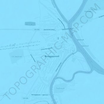 Mapa topográfico Volodarsky, altitud, relieve