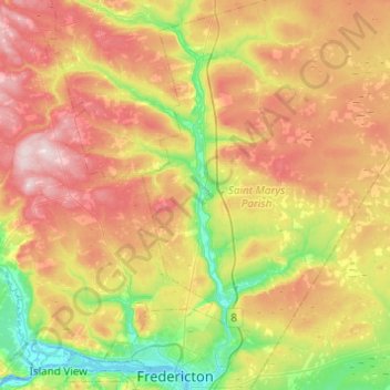 Mapa topográfico Nashwaak River, altitud, relieve