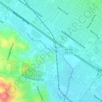Mapa topográfico Petaluma River, altitud, relieve