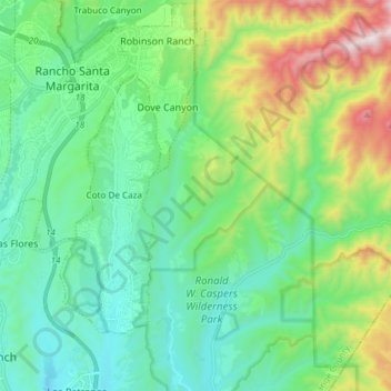 Mapa topográfico Bell Canyon, altitud, relieve