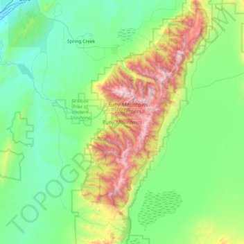 Mapa topográfico Ruby Mountains, altitud, relieve