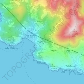 Mapa topográfico Rio Soernio, altitud, relieve