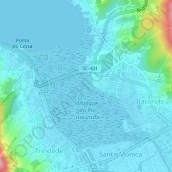 Mapa topográfico Rio Itacorubi, altitud, relieve