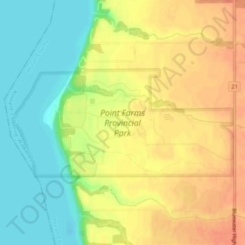 Mapa topográfico Point Farms Provincial Park, altitud, relieve
