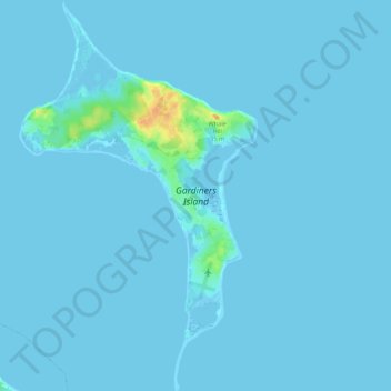 Mapa topográfico Gardiners Island, altitud, relieve