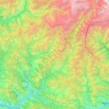 Mapa topográfico Bhilangna River, altitud, relieve
