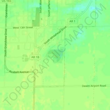 Mapa topográfico DeWitt City Park, altitud, relieve
