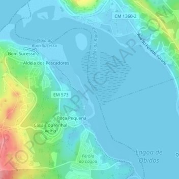 Mapa topográfico Lagoa de Óbidos (Canal do Chico Nega), altitud, relieve