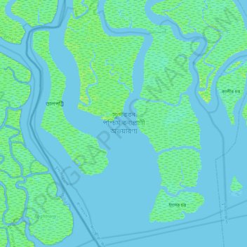 Mapa topográfico Sundarbans West Wildlife Sanctuary, altitud, relieve