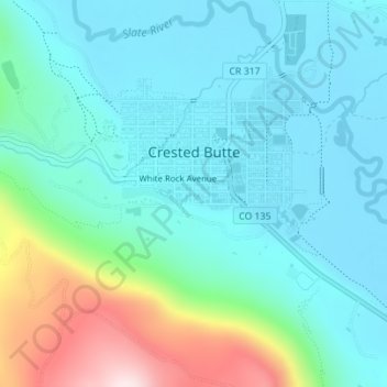 Mapa topográfico Crested Butte, altitud, relieve