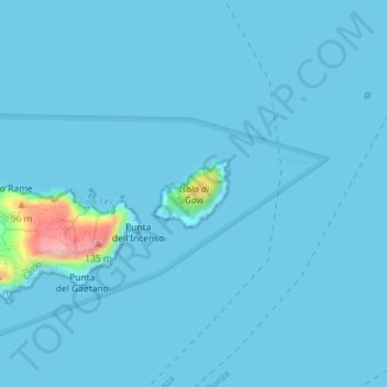 Mapa topográfico Isola di Gavi, altitud, relieve