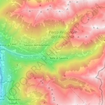 Mapa topográfico Valle di Saviore, altitud, relieve