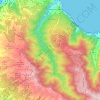 Mapa topográfico Ribeira da Janela, altitud, relieve