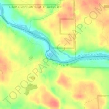 Mapa topográfico Menominee River, altitud, relieve