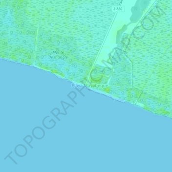 Mapa topográfico Playa Mayabeque, altitud, relieve
