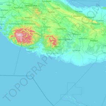 Mapa topográfico Sancti Spiritus, altitud, relieve